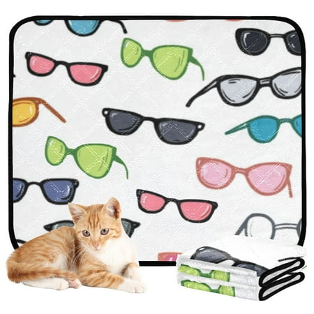 Washable Pet Pee Pads with Super Absorbent Reusable Training Pads for Dogs & Cats Cartoon Sunglasses Pattern