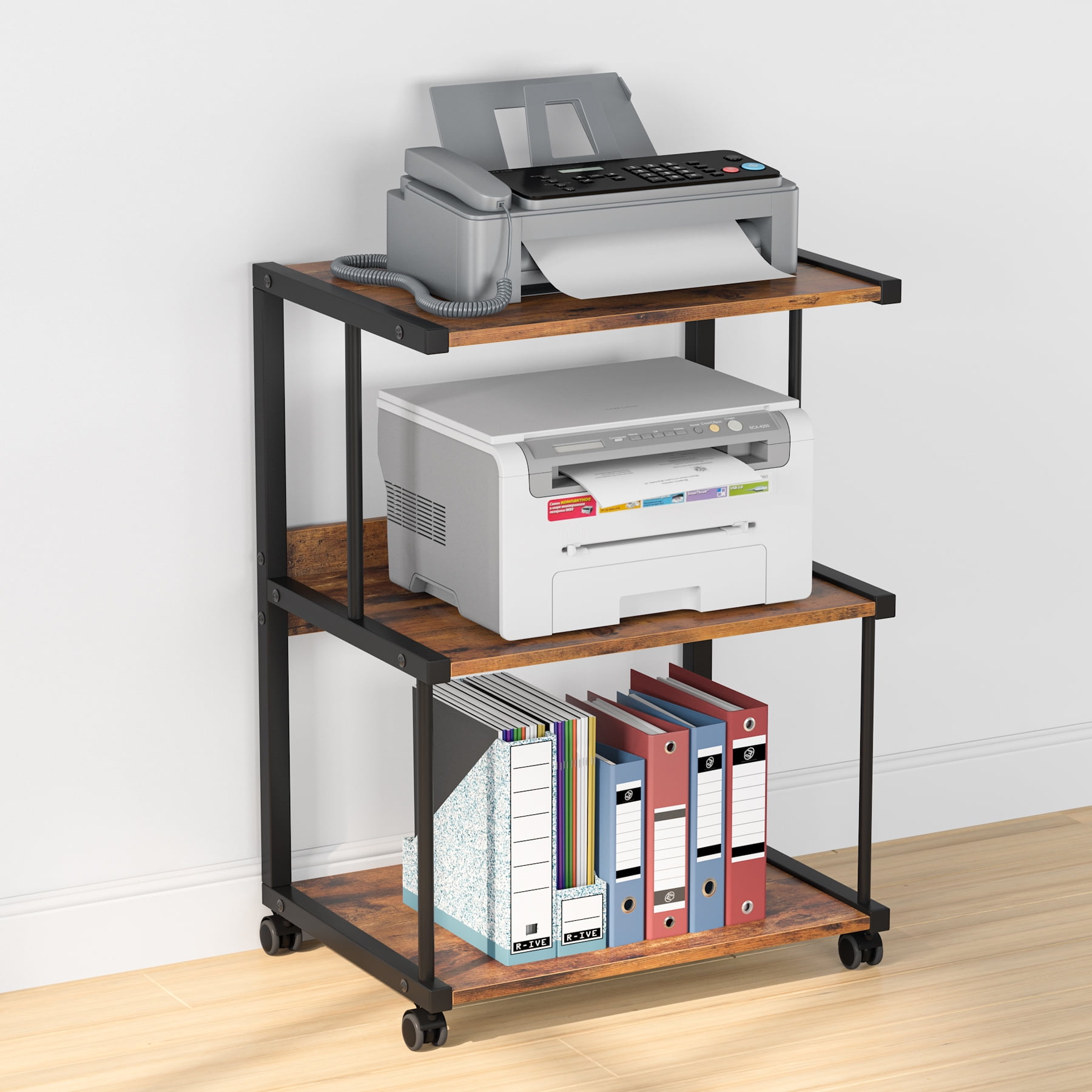 Tribesigns 3-Shelf Stand with Rolling Printer Table Machine Cart with Wheels, Mobile Desk Organizer Shelves for Office Home Walmart.com