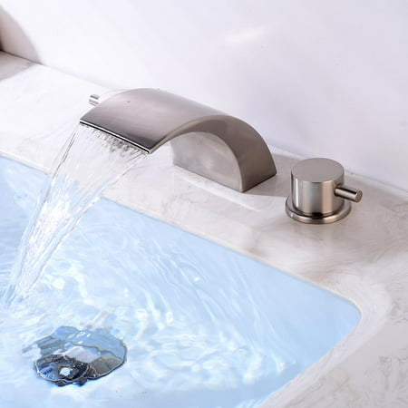 Ktaxon Widespread Bathroom Basin Sink Faucet 3 Holes Brushed Brass Sink Mixer