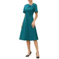 thumbnail image 4 of INSPIRE CHIC Work Dress for Women A-Line Short Sleeve Business Elegant Midi Dresses L Peacock Blue, 4 of 5