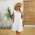 thumbnail image 7 of Xdegoge Mini Dress for Women 2025 Summer Sleeveless Crew Neck Pleated Boho Sun Dresses Casual Loose Fit Solid Lightweight Beach Shirt Dress, 7 of 7