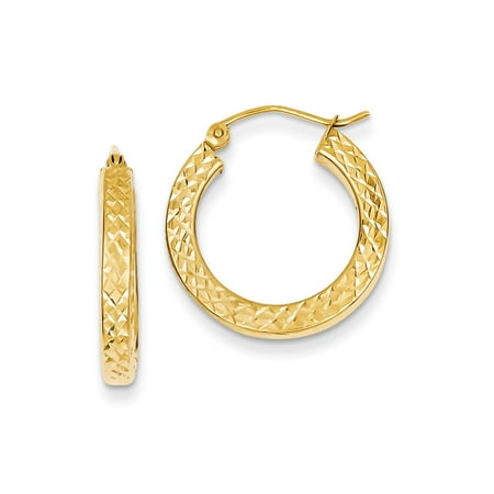 14k Yellow Gold D/C 3mm Square Tube Hoop Earrings (0.7IN Diameter)