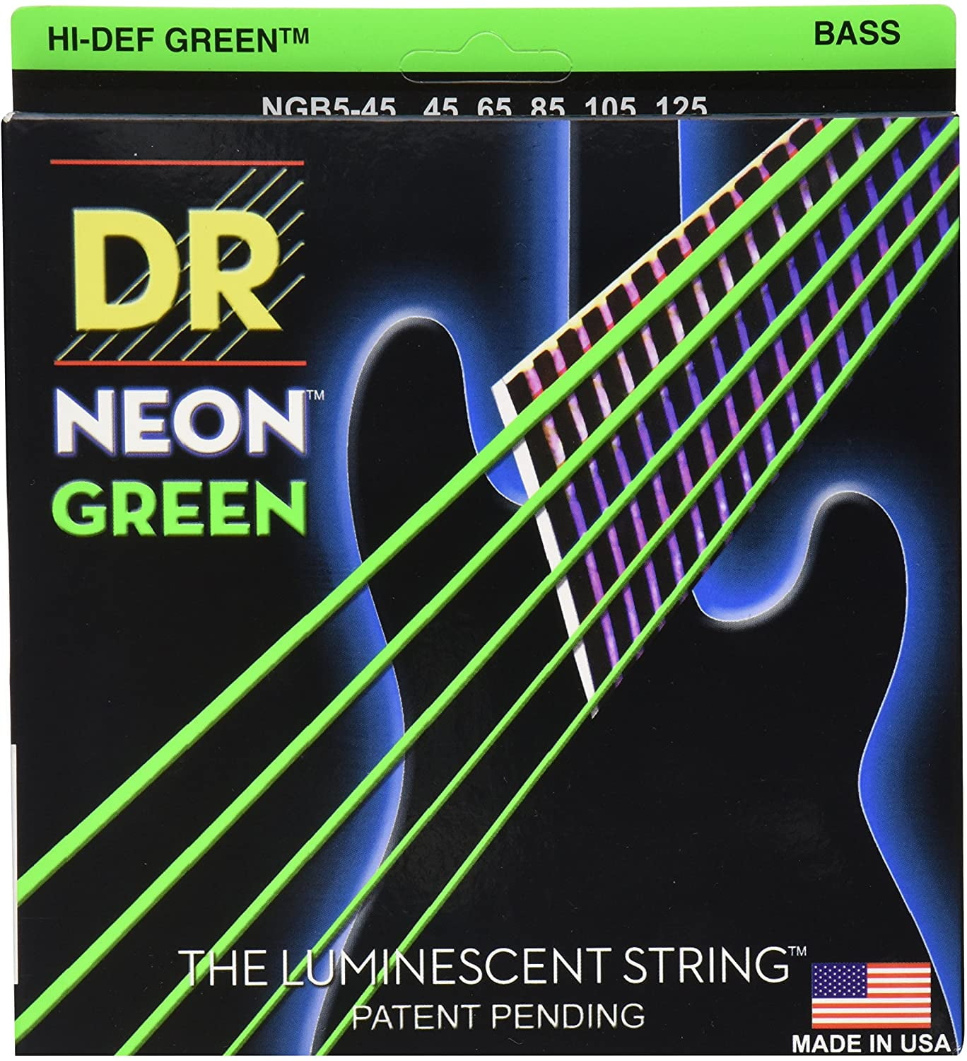 NGB545 HIDEF NEON™ GREEN Colored Bass Strings 5String Medium 45125