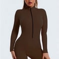thumbnail image 2 of UPGO Zipper Seamless One-Piece Yoga Suit Dance Belly Tightening Fitness Workout Set Stretch Bodysuit Gym Clothes Push Up Sportswear, Brown, M, 2 of 6