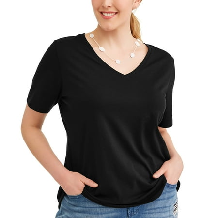 Sky Tops - Terra & Sky Women's Plus Elevated V-Neck Tee