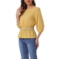 thumbnail image 4 of INSPIRAR CHIC Blusas de Peplum para Mujeres con Mangas Cortas Abullonadas y Cintura Fruncida XL Amarillo, 4 of 6