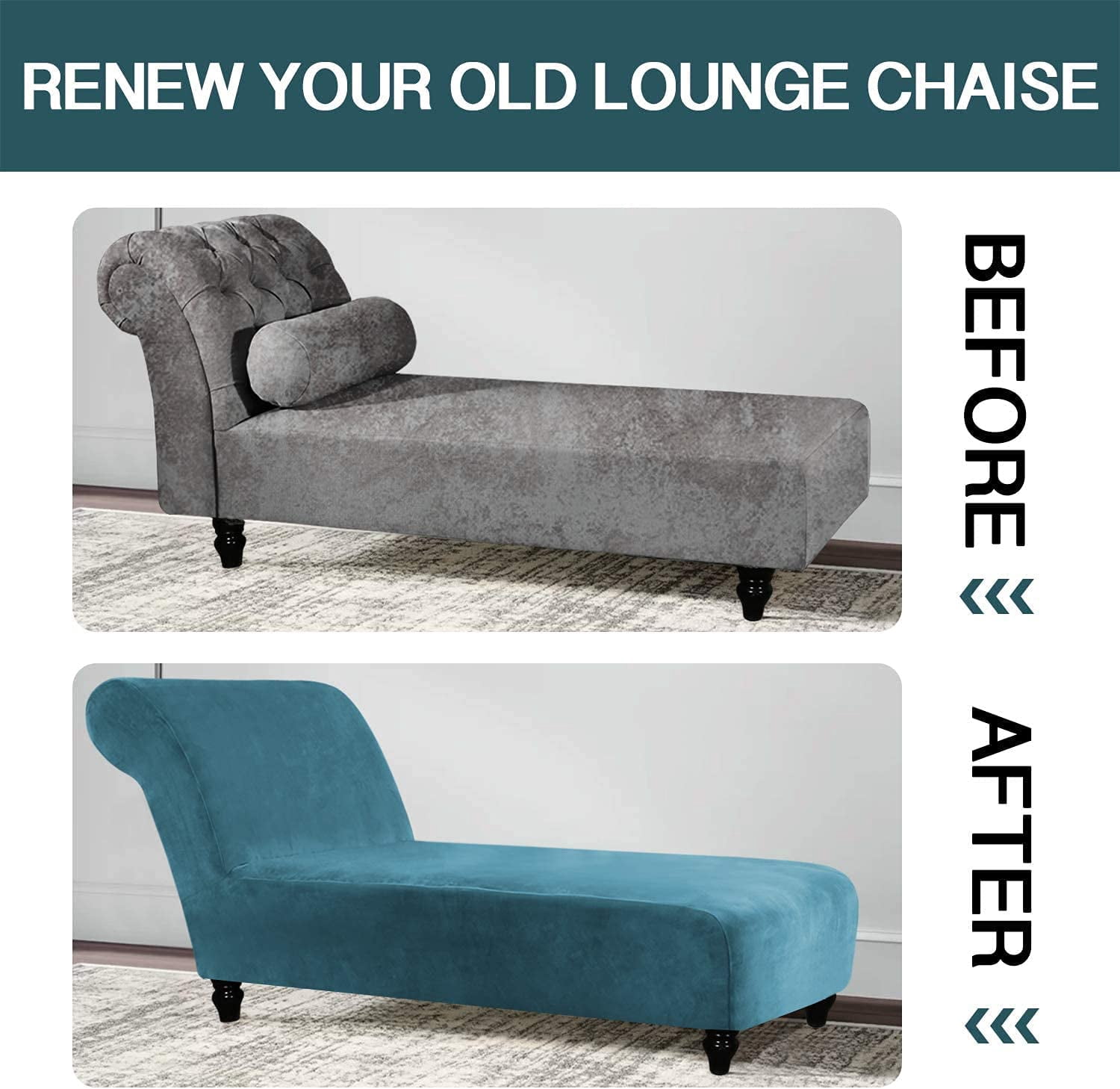 Velvet Armless Chaise Lounge Cover, Stretch Lounge Chaise Chair Slipcover Soft Recliner Sofa Slipcover Pet Furniture Protector
