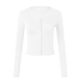 thumbnail image 5 of Kaprioy Womens Breathable Slim Fit Cropped Cardigan Button Up Long Sleeve Casual Sexy Basic Shirt Tops Fall Fashion Clothing White, L, 5 of 6