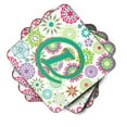 thumbnail image 2 of Letter L Flowers Pink Teal Green Initial Foam Coaster Set of 4, 2 of 3