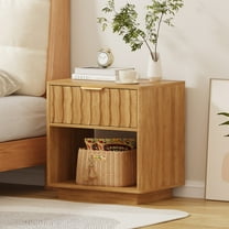 Fluted Nightstand, 21.7" Wide End Table With Drawers,Night Stand with Open Storage Cabinet, Farmhouse Bed Side Tables, Wood Dresser for Bedroom, Living Room