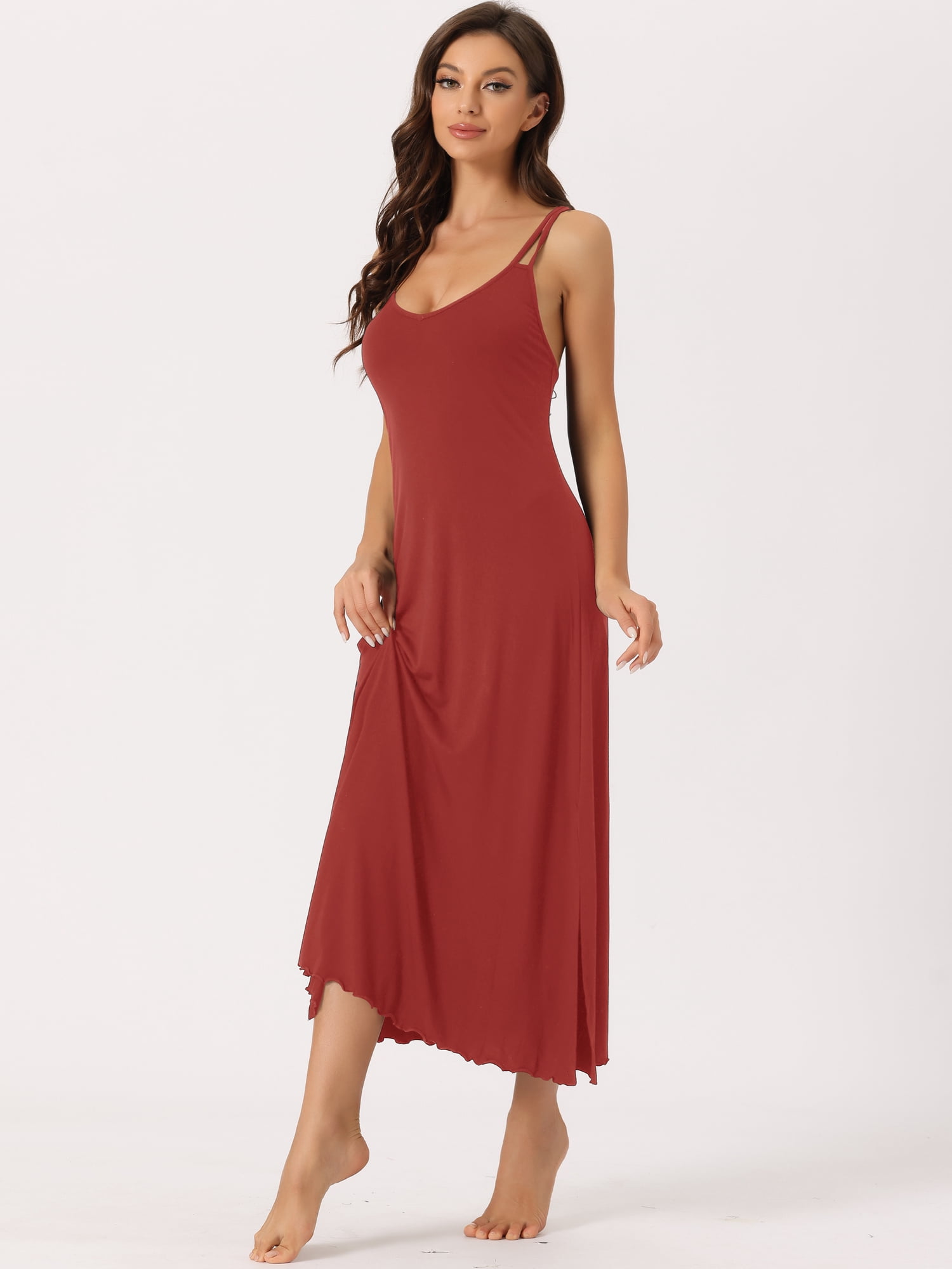 DARING DIVA Women's Lingerie Nighties Midi Racer Back Pajama Dress M Red