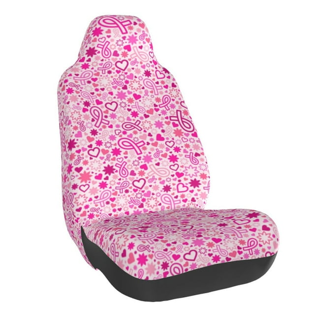 Wukai Breast Cancer Awareness2 Full Set Car Seat Covers with Soft Padding Universal Auto Front Seats Protector and Cushion Mat