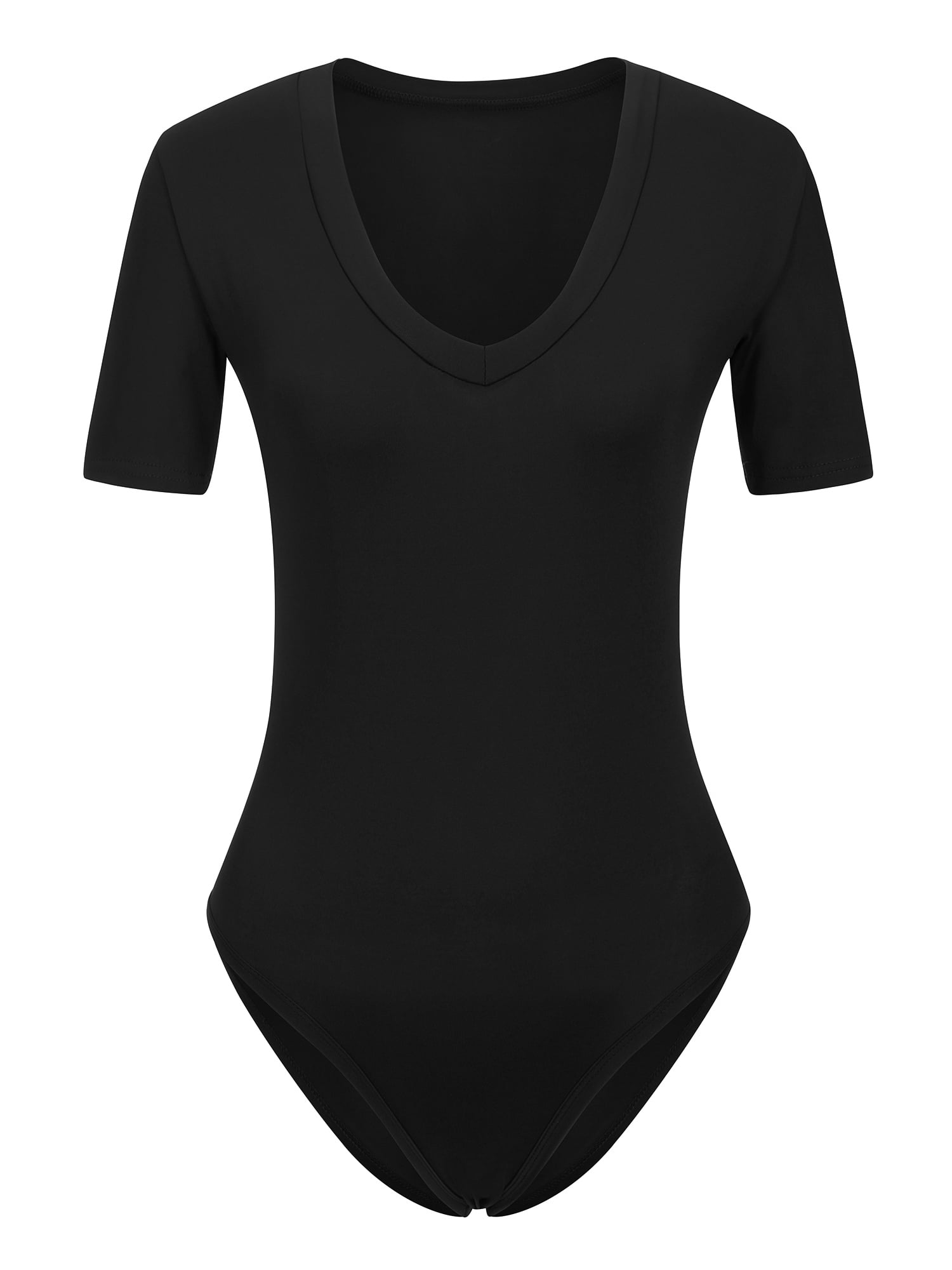 SHCKE Women's Deep V Neck Short Sleeves Bodysuit Sexy Slim Fit Bodysuit Tops - Walmart.com