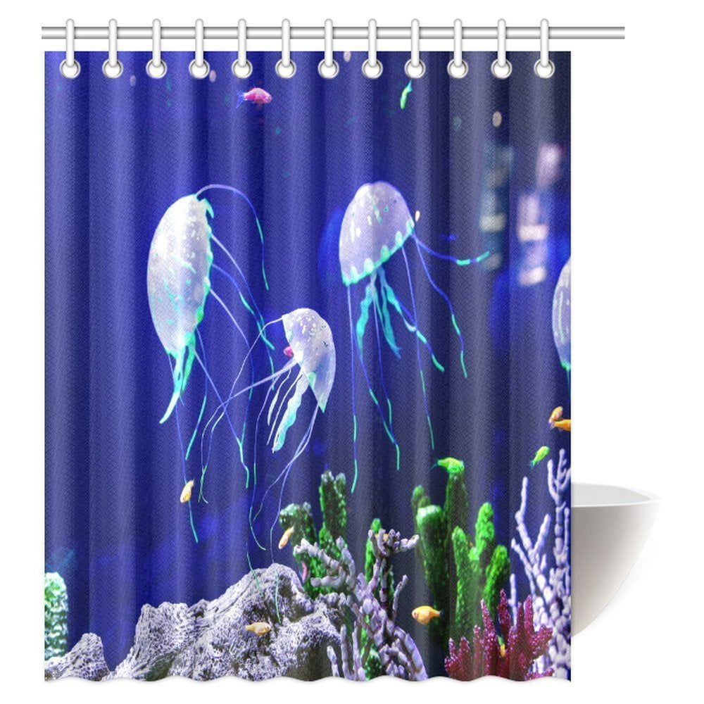MYPOP Jellyfish Shower Curtain, Beautiful Ocean Wildlife Jellyfish