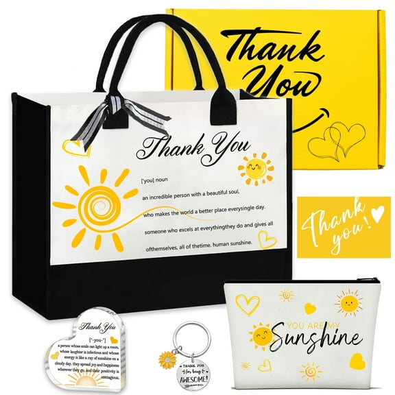 GALOFAY Thank You Gifts for Women, Personalized Thanks Gift Set of 6, Packaged with Tote bag, Makeup Bag, Desk Decor, Keychain, card, and a Papper Gift Bag