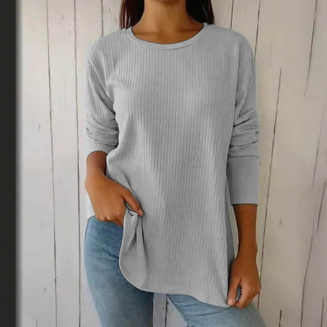 Timegard Womens Fall Tops Crewneck Long Sleeve Loose Comfy Blouse Ribbed Casual Button Tops Trendy