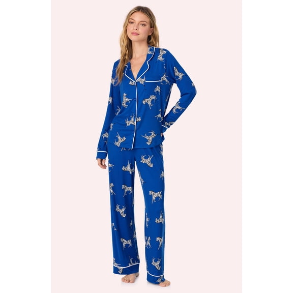 Room Service Womens Cozy Stretch Jersey Pajama Set - Long Sleeve Button Down Top & Long Pants