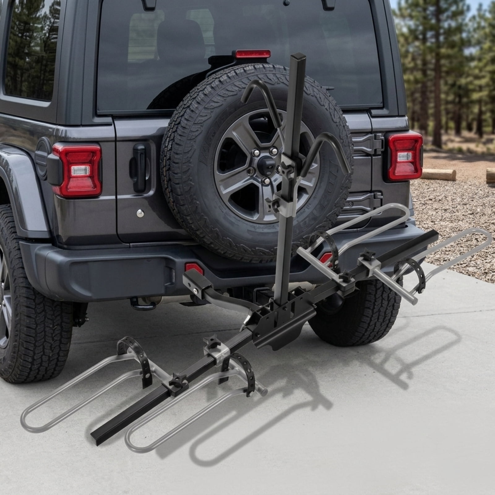 Biotree 2-Bike Hitch Mount Bike Rack, Foldable Platform Bike Carrier 132 LBS for 1-1/4" and 2" Receiver, Adjustable Holders for SUV Truck, Black/Gray