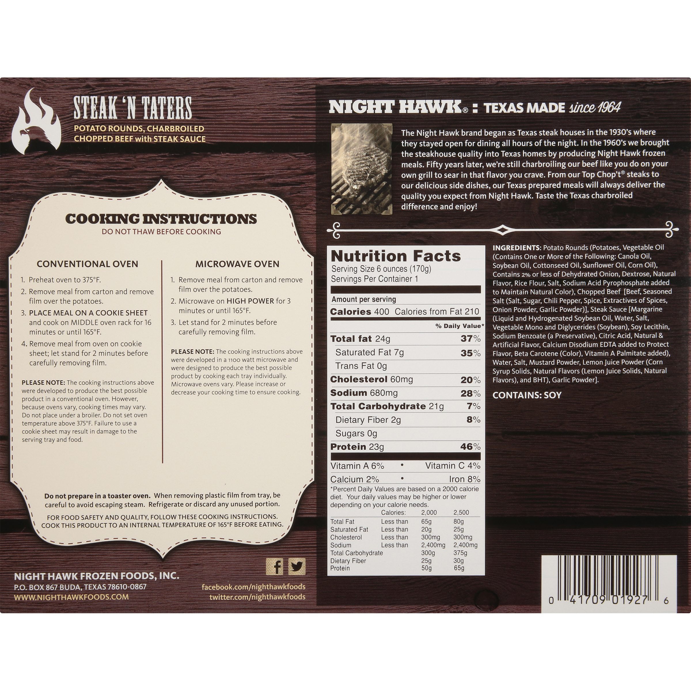 Night Hawk® Steak 'N Taters Frozen Dinner, 6 oz. , Box Frozen Meal