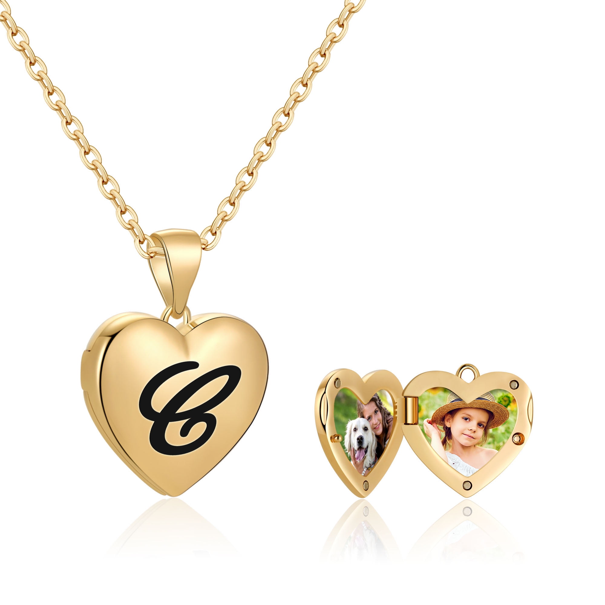 Tingn Gold Heart Locket Necklace For Women 14k Gold Plated Picture Locket Necklaces Walmart Com