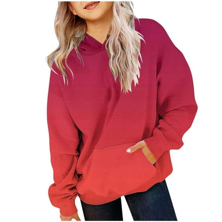 

MIASHUI Unisex Hoodie Boys Girls Gradient Color Long Sleeve Casual Sweatshirt Red 18-24 Months