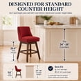 thumbnail image 5 of SESSLIFE Red Bar Stools with Back Set of 2, 26" Counter Height Swivel Bar Stools, Upholstered Farmhouse Counter Stools with Solid Wood Legs, Bar Chairs for Kitchen Island & Home, 5 of 11
