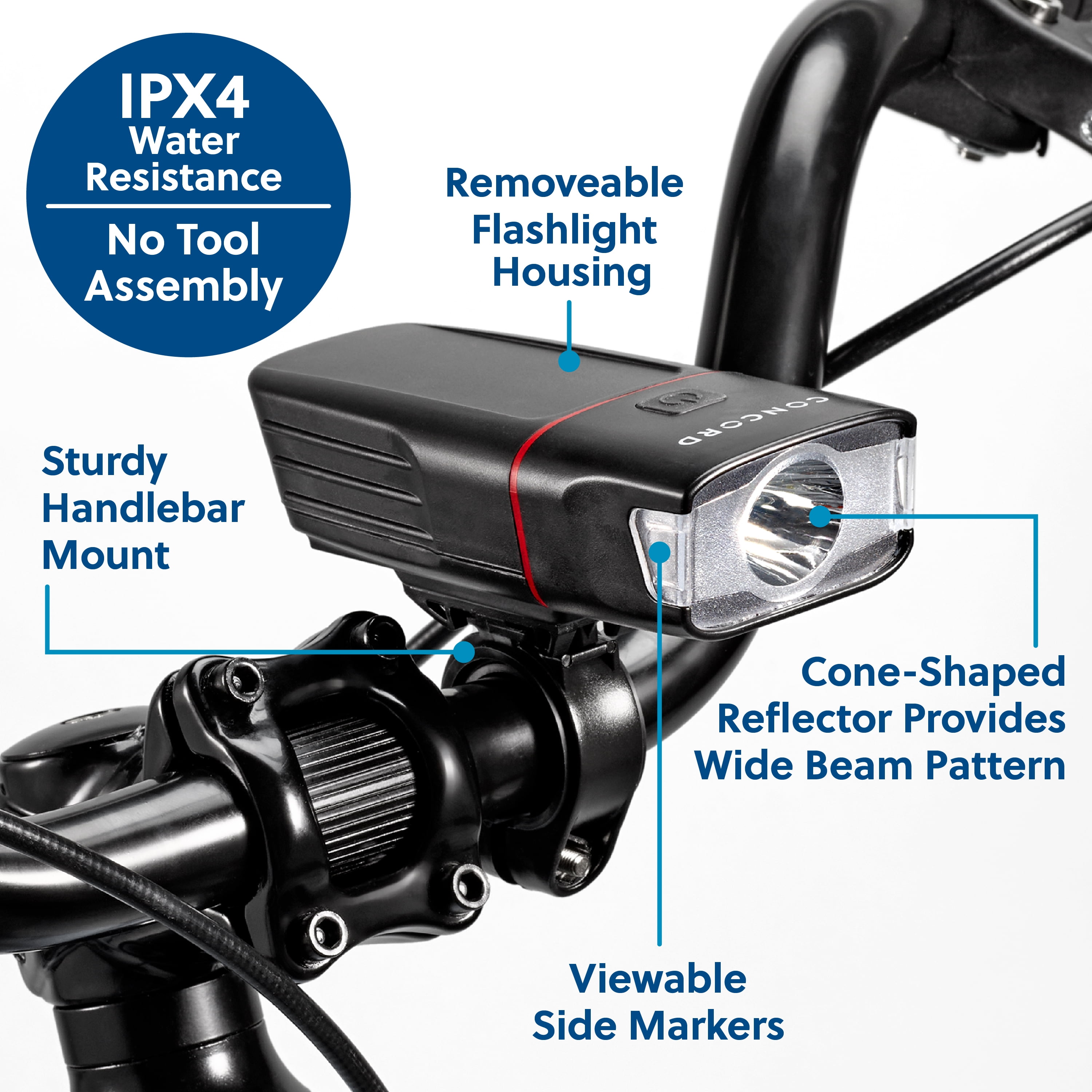 Concord Deluxe LED Bike Light Set, 200 Lumens, Front and Rear