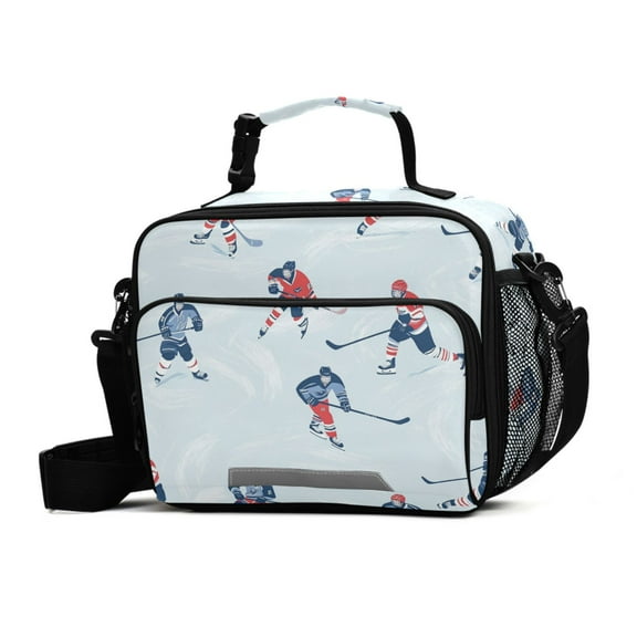 FORMRS Student Lunch Bag Insulated Reusable Cooler Box with Zipper Pockets, Hockey Action Zone