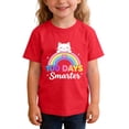 thumbnail image 7 of 100 Days Smarter Shirt for Boys, 100th Day of School T-Shirt Kids Rainbow Cat Graphic, 100% Cotton Short Sleeve Tee, Sizes 3-10 Years, Red,Size 5 T, 7 of 7