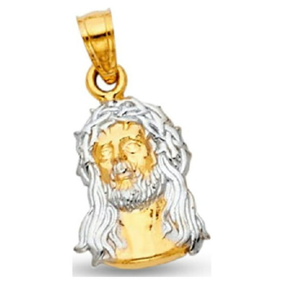 Jesus Face Pendant Solid 14k Yellow White Gold Jesus Piece Charm Genuine Two Tone 21 x 11 mm
