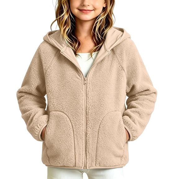 Fesfesfes Kids Unisex Hooded Fleece Jacket Full Zip Warm Soft Casual Outerwear with Side Pockets for Boys Girls Ages 3-13 Years Size 110-180cm