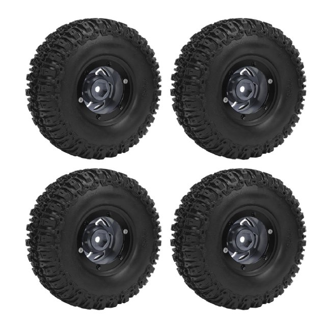 4pcs RC Crawler Wheels Hub and Tires Set, Anti Scratch Plastic Aluminum Alloy Wheel Rim Kit for RC Car 120x46mm