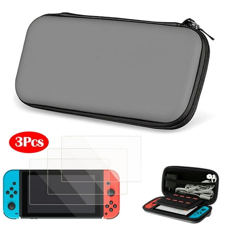 Carring Case,Travel Hard Shell Case w/ 8 Game Cards Holder + 3Pcs HD Full Coverage Screen Protector For Nintendo