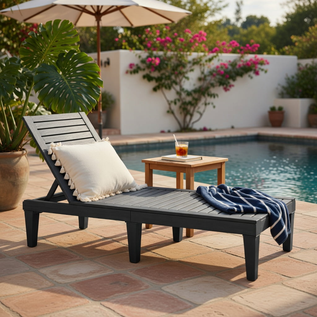 Hommoo Heavy-Duty Outdoor Recliner Chair with 5-Position Adjustable Backrest, 400 lb Capacity Patio Lounge Chair, Black