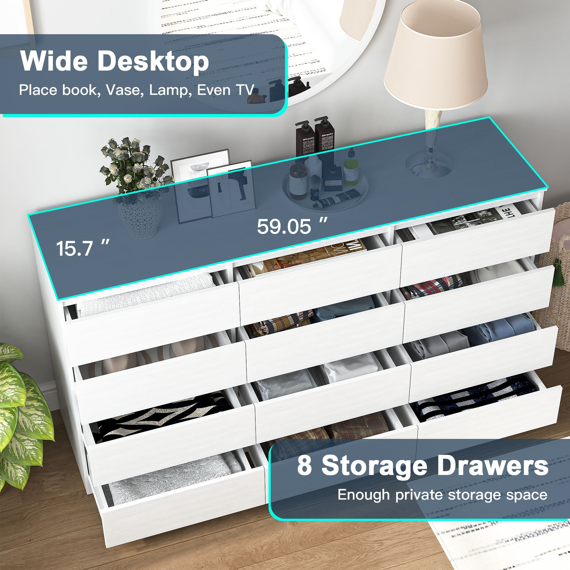 Finihen 12 Drawer Double Dresser, Modern 12 Chest of Drawers with Deep Drawers, Wide Storage Organizer Cabinet for Living Room, Kids, White Finihen 12 Drawer Double Dresser, Modern 12 Chest of Drawers with Deep Drawers, Wide Storage Organizer Cabinet for Living Room, Kids, White