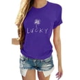 thumbnail image 1 of Innerwin Tee Manches Courtes Femmes Tops d'Été Travail Lettre de la Chance T Confortable Purpel L, 1 of 2
