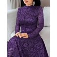 thumbnail image 7 of Bold Plum Womens Floral Lace Stand Collar Long Sleeve Elegant Pleated Dress, 7 of 7