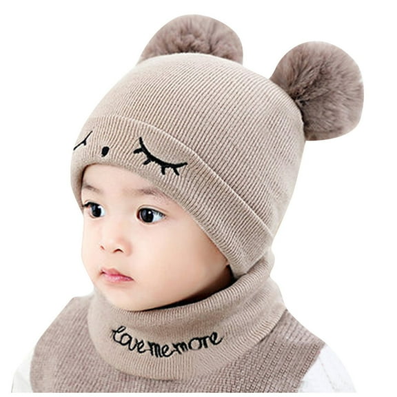 NOKIO Unisex Kids Pom Pom Cable Knit Hat And Scarf Set Unisex Kids Wool Blend Hat And Scarf Set Kids Baby Boy Girl Pompon Hat Winter Warm Knit Crochet Beanie Cap Scarf