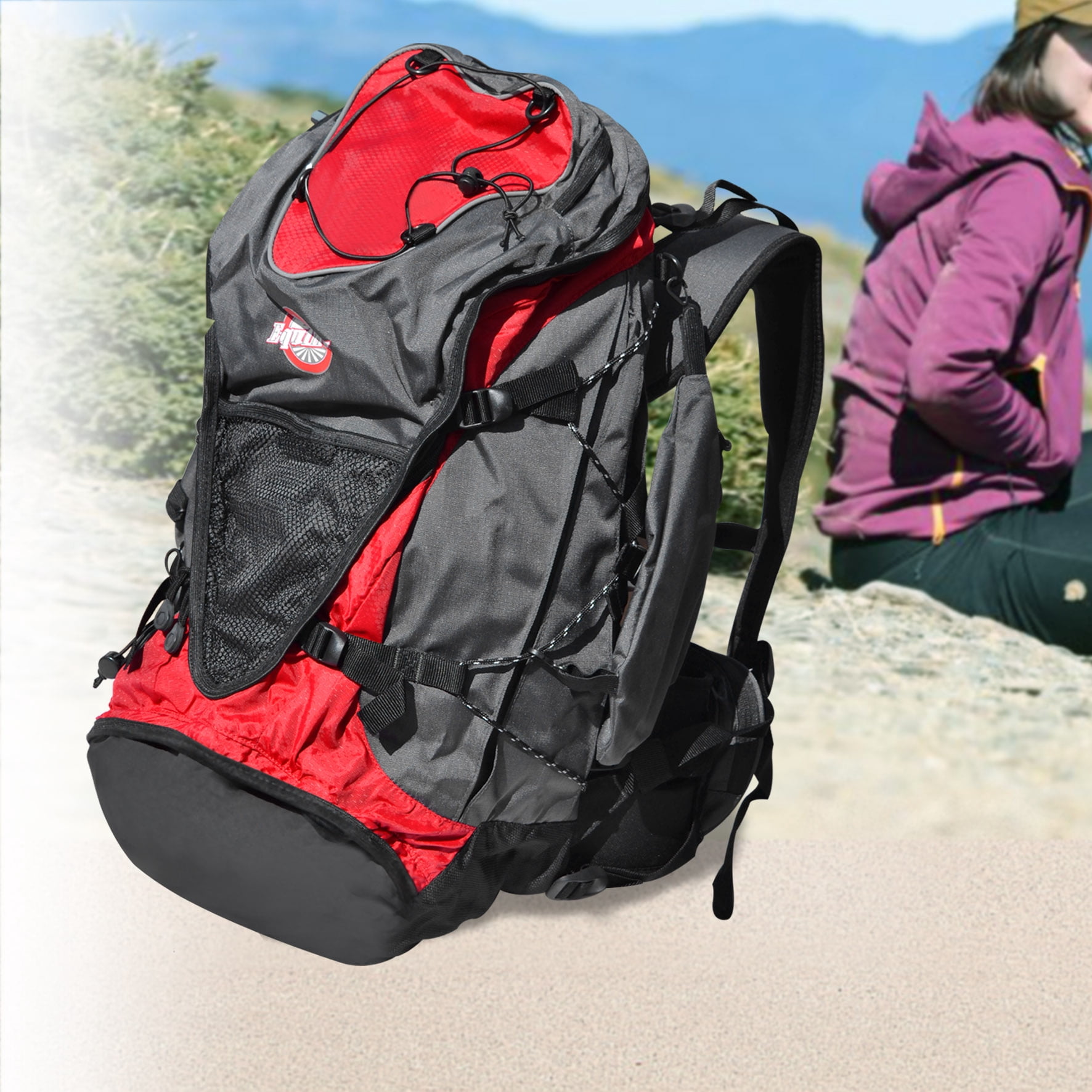 Sunrise Heavyduty Waterproof Travel Hiking Backpack Women Men Mountaineering Rucksack(Red)
