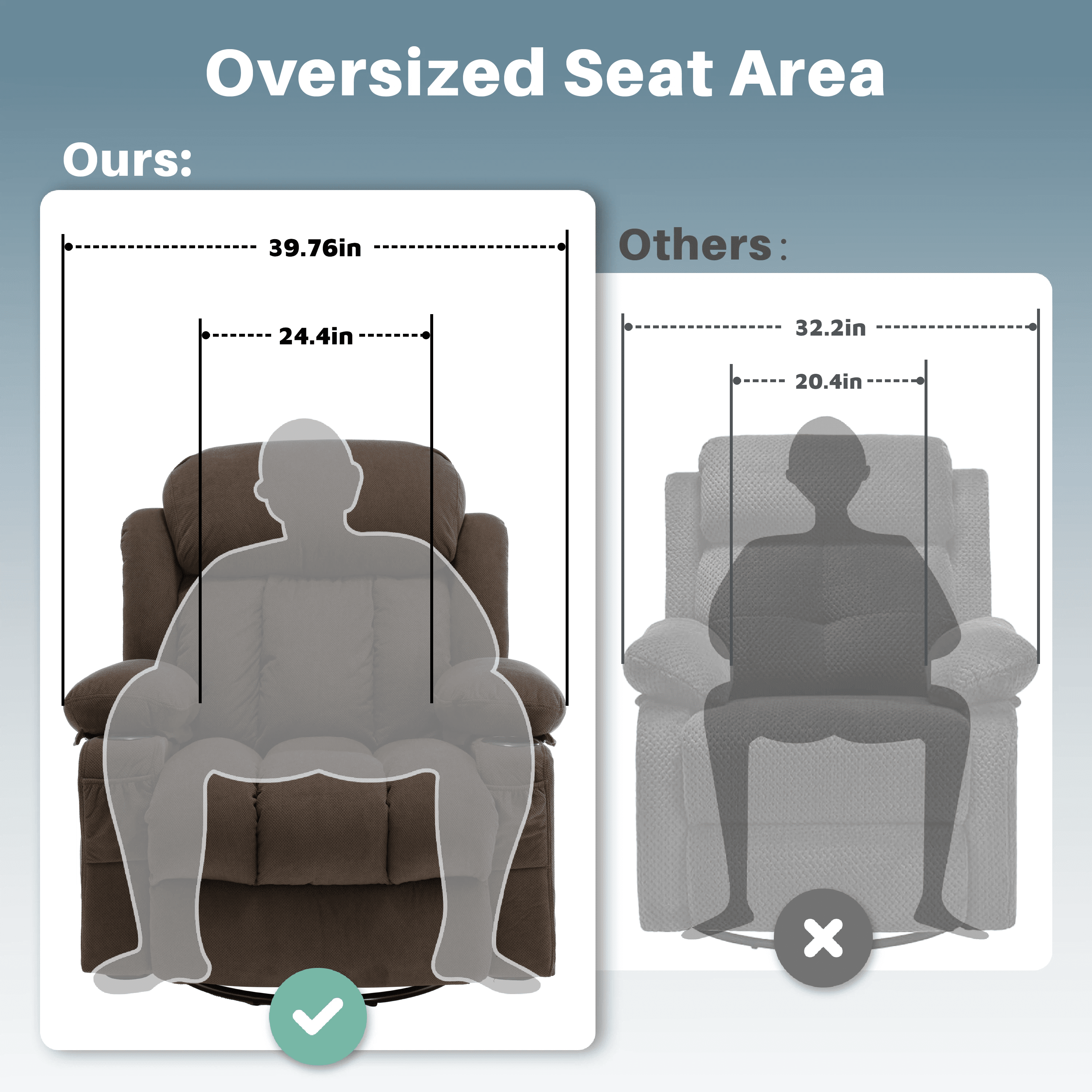 Swivel Rocker Recliner for Adults, LEGAHOME 24.4in Glider Rocking Chair for Nursery, Manual Rocking Chair with Massage and Heat for Adults, Living Room Massage Recliner Sofa with Cup Holder, Brown