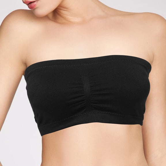 HEATSHAKING Tube Tops Bras for Women 1Pcs Black Chinlon Nylon Bandeau Bra Removable Padding Strapless Design Parties