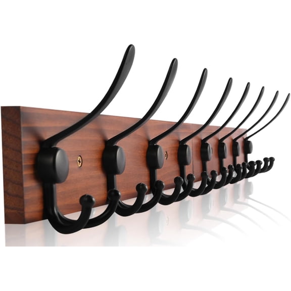 Rustic 32.2" Large Coat Rack Wall Mount, Long Wood Coat Hooks Wall Mount with 8 Triple Hooks, Heavy Duty Wooden for Entryway, Farmhouse Hanging Jackets, Coats, Hats, Bags,Towel