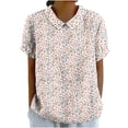 thumbnail image 2 of Fiudx Ofertas Flash Del Día Solo En Línea Camiseta Holgada Informal con Estampado para Mujer, Tops de Manga Corta con Cuello de Muñeca, Blusa Bonita y de Lino, 2 of 4
