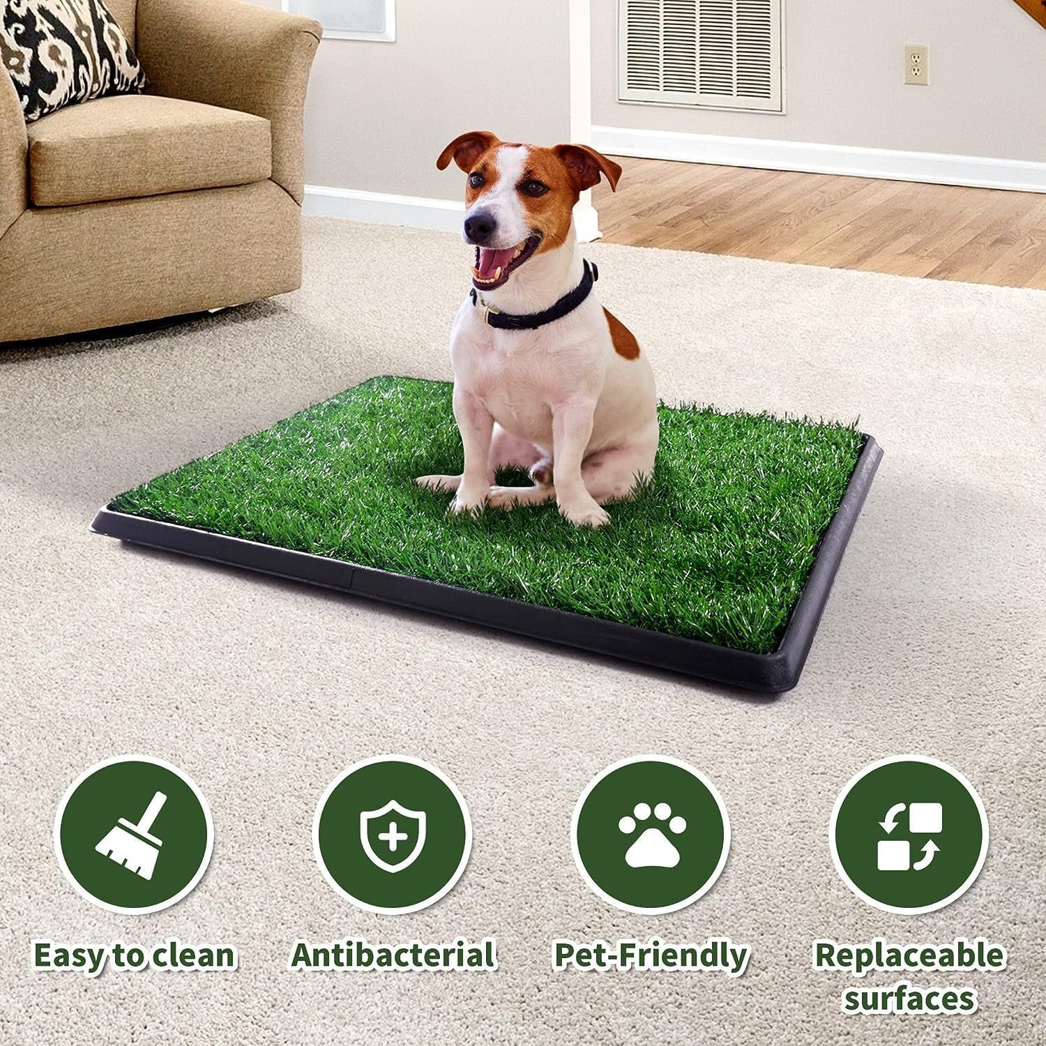 COZIWOW Dog Grass Pad with Tray, 20" x 25" Dog Potty Tray Indoor Outdoor, Artificial Dog Grass Pee Pad for Pet Puppy Potty Training, Portable Dog Toilet