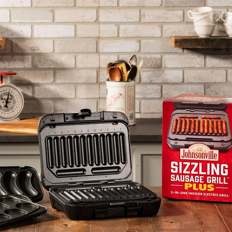 Sizzling Sausage 3-in-1 Black Indoor Electric Grill with Removable Plates 