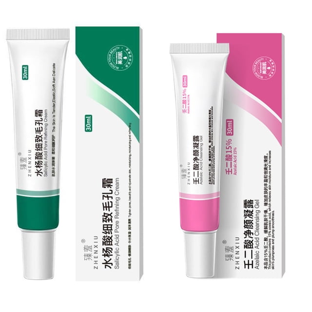 Crema de manos con ácido salicílico para reducir los poros, gel limpiador con ácido azelaico (30 ml), reduce los poros, elimina los puntos negros y difumina las marcas.