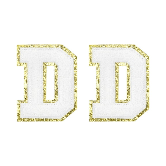 Uxcell Chenille Letter Patches 2.2" Self Adhesive Letter D Stick on Embroidered Patch for Clothing Repair (White, Pack of 2)