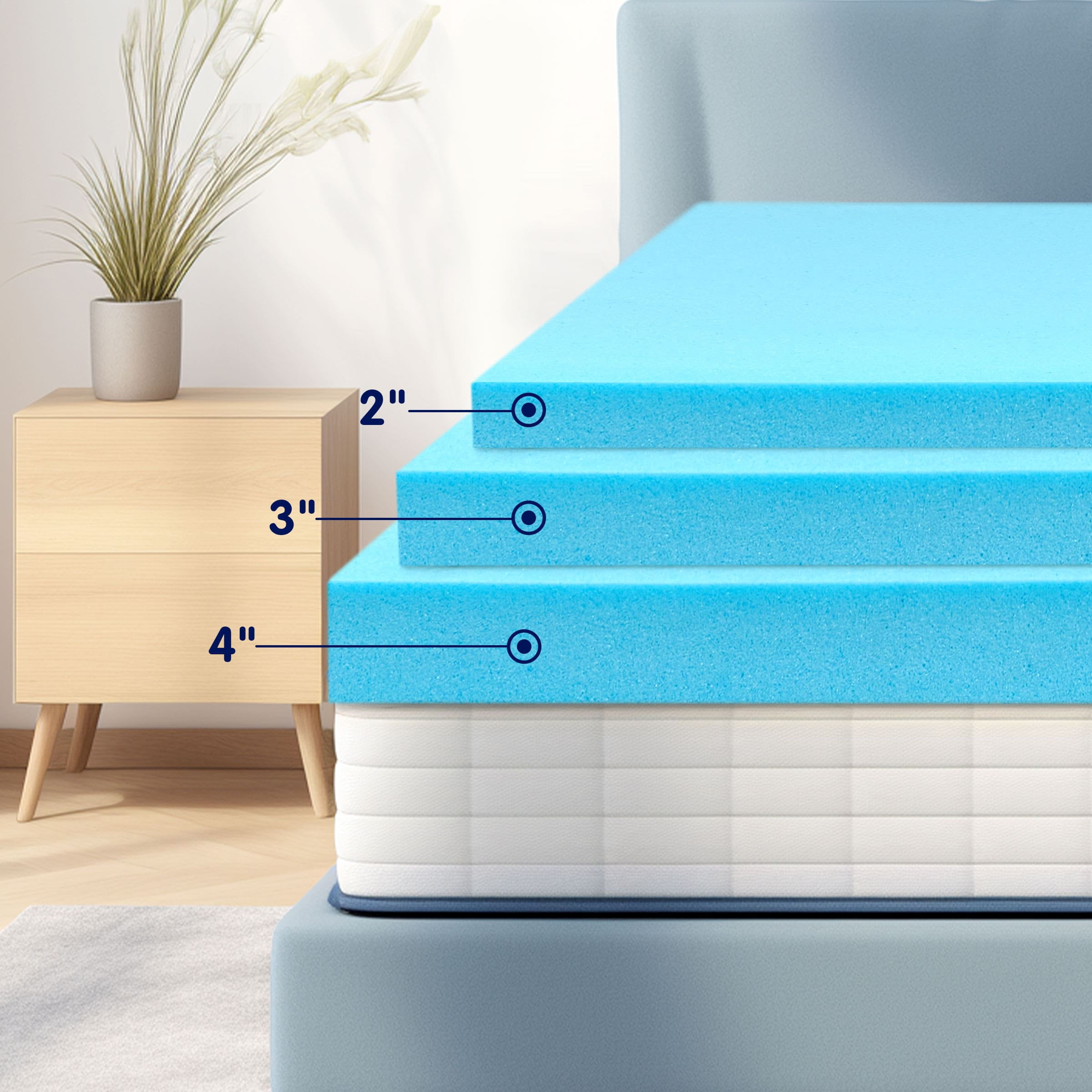 Subrtex 2" Mattress Topper Queen, Cooling Gel Memory Foam Mattress Topper