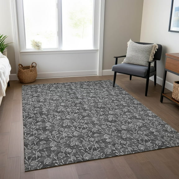 Addison Rugs Chantille Indoor/Outdoor Transitional Floral Gray Washable Rectangle Rug, 9' x 12'
