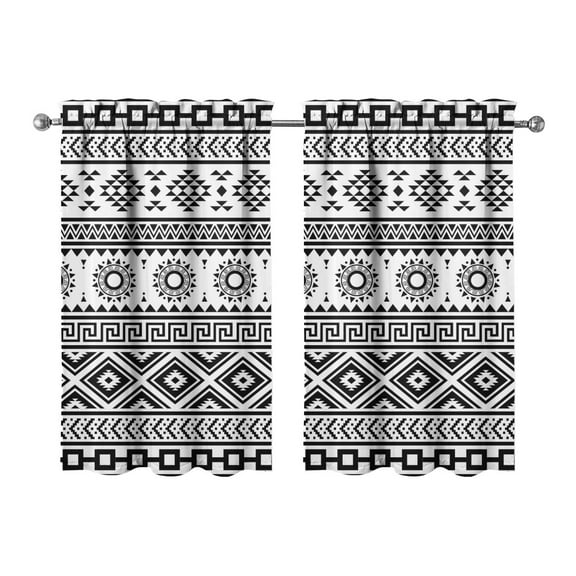 Boho Rustic Kitchen Curtains Set of 2, 27.5x39 Inch Vintage Abstract Semi-Sheer Curtains, Rod Pocket Design for Small Windows